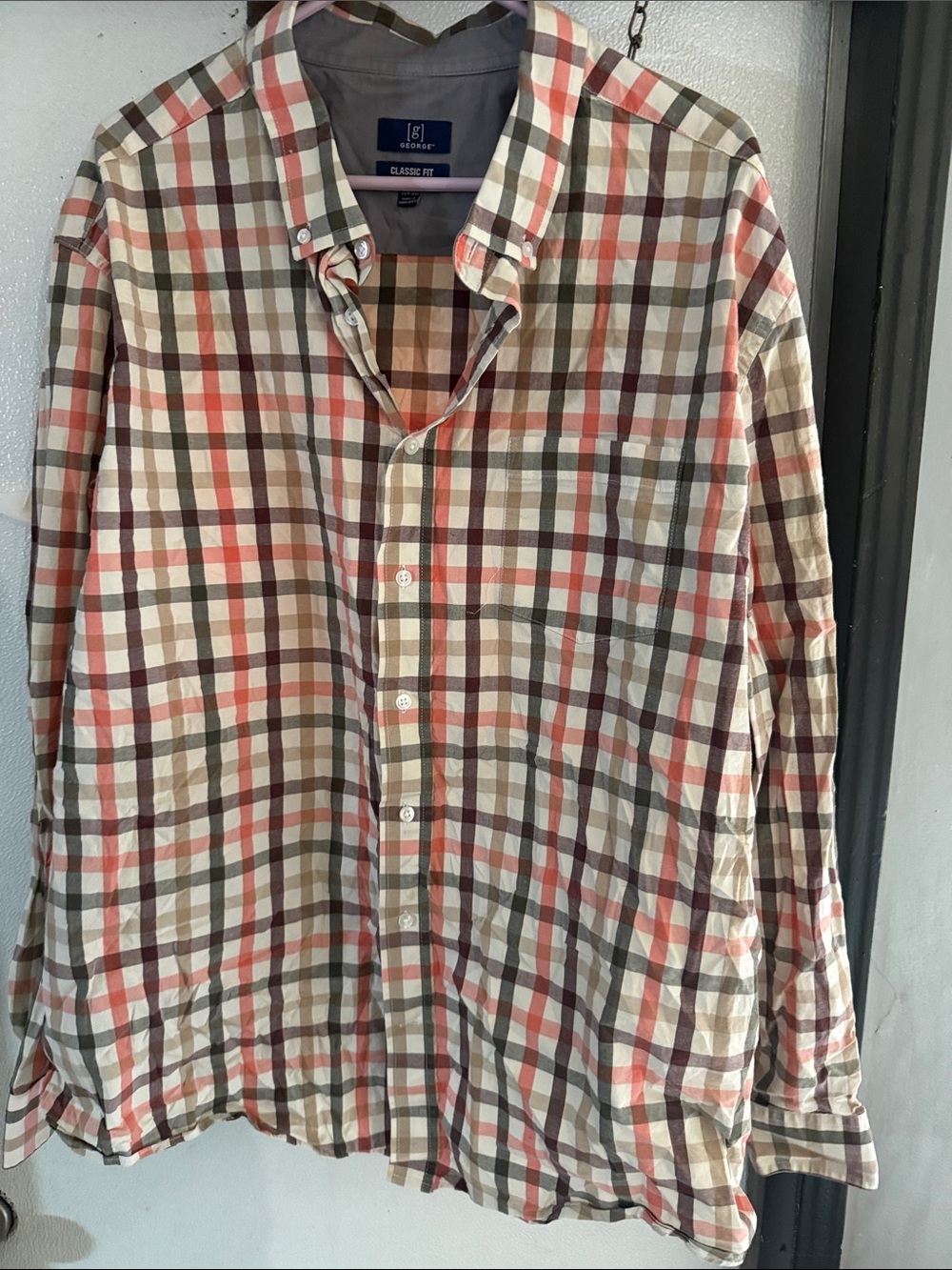 George Plaid Long-Sleeve Button-Down Shirt in Cream, Red, Brown